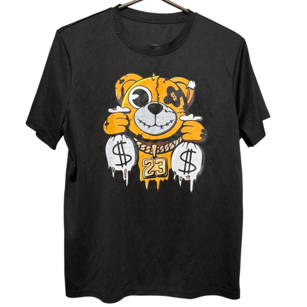 Men’s Medium Black T-Shirt with Graphic Bear Design